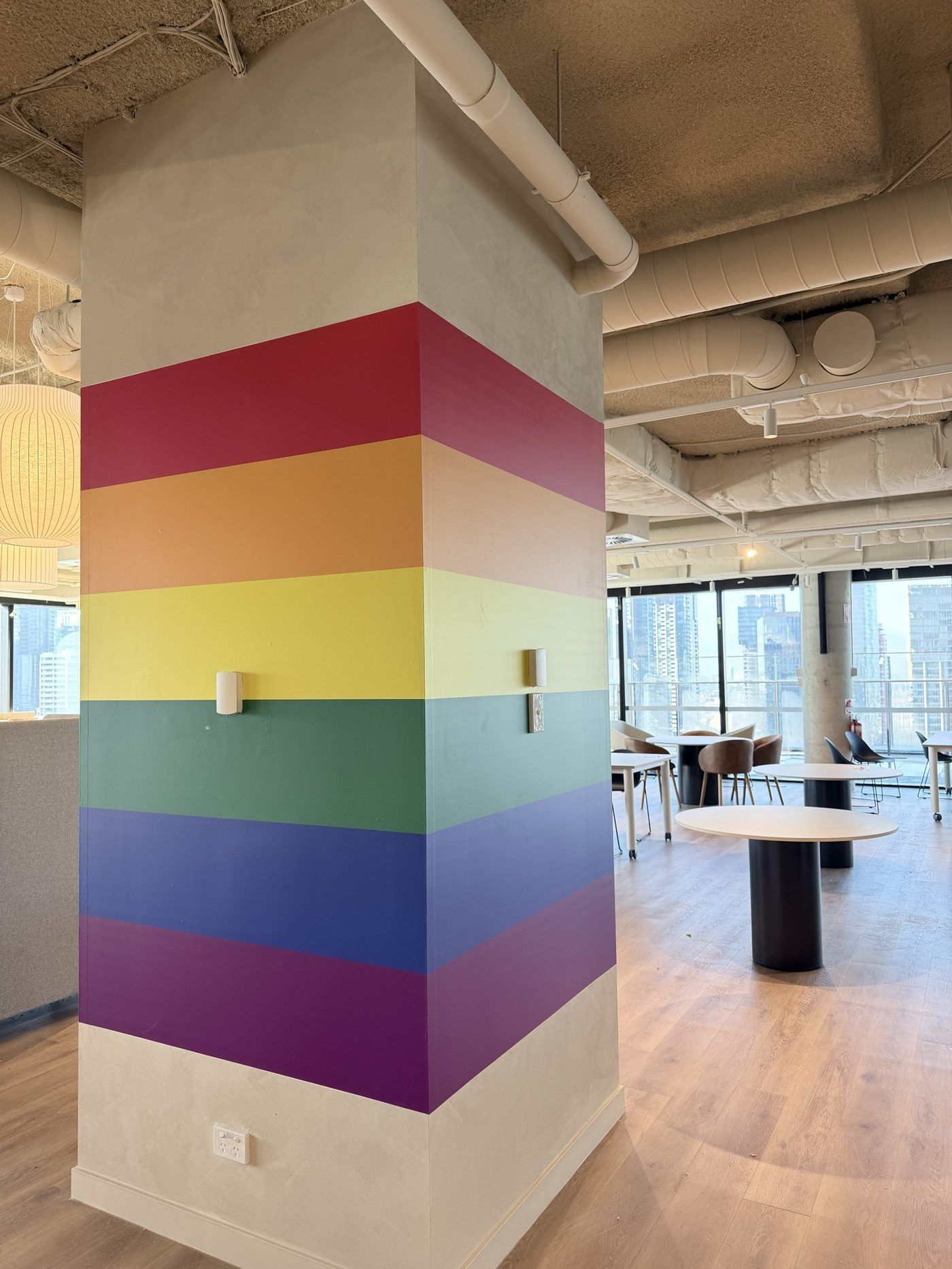 Column painted with crisp horizontal colour bands